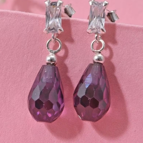 Simulated Purple and White Diamond 9.20 ctw Earrings in Sterling Silver, NWT! - Picture 3 of 5